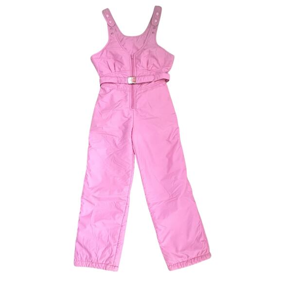 Vtg Hermans World Women M Pink Ski Bib Overalls Belted 80s Snow Pants Hong Kong - Picture 1 of 13